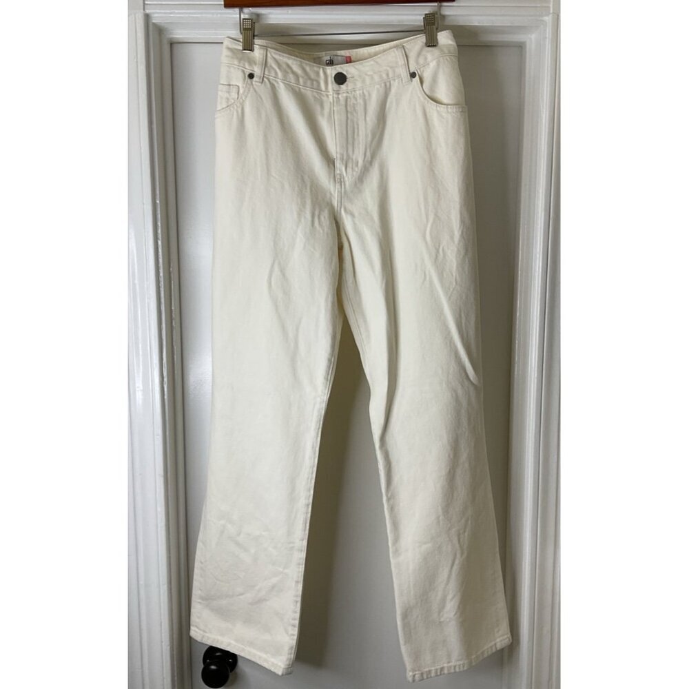CAbi 100% Boyfriend White Jeans Straight Leg Size 16